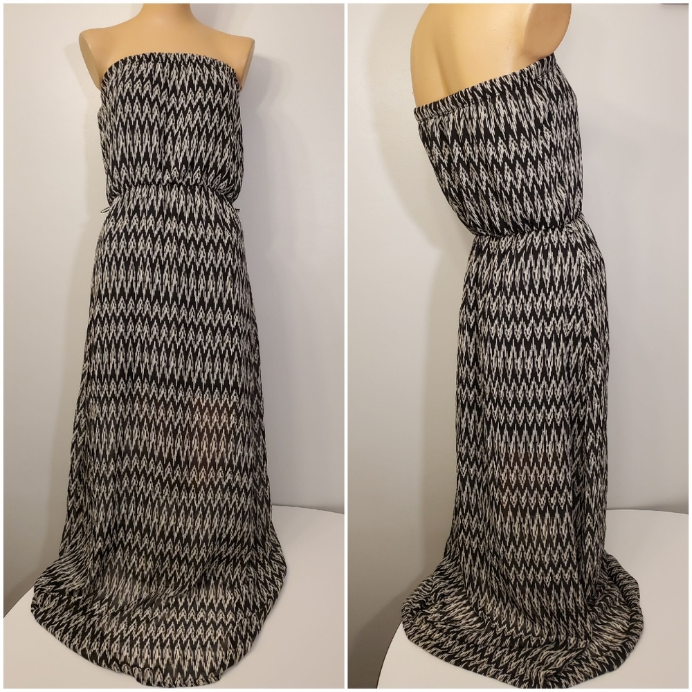 Shira P Printed Maxi Strapless Dress